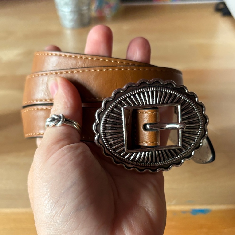 Women’s Brown Leather Belt with Silver Buckle